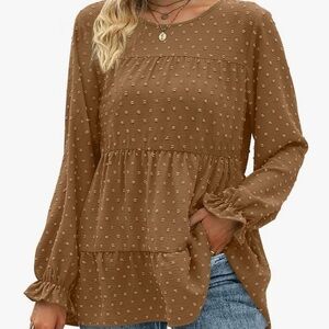 Women's Brown Tiered Long Sleeve Top